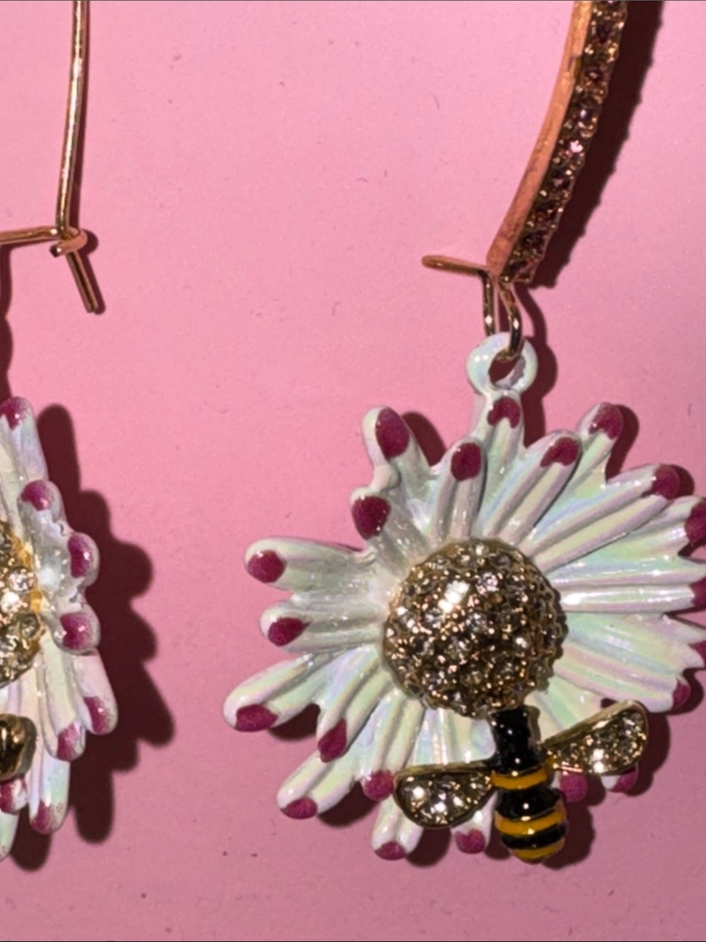 Betsey Johnson Pink-Accented Daisy & Bee Drop Earrings - Picture 5 of 7